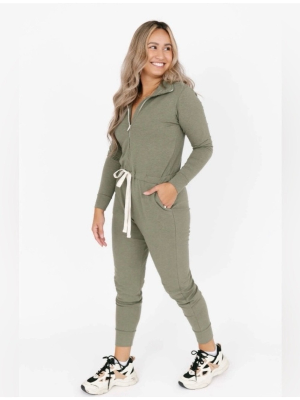 Smash + Tess Full Zip Jogger Jumpsuit Romper Olive Green - Size L